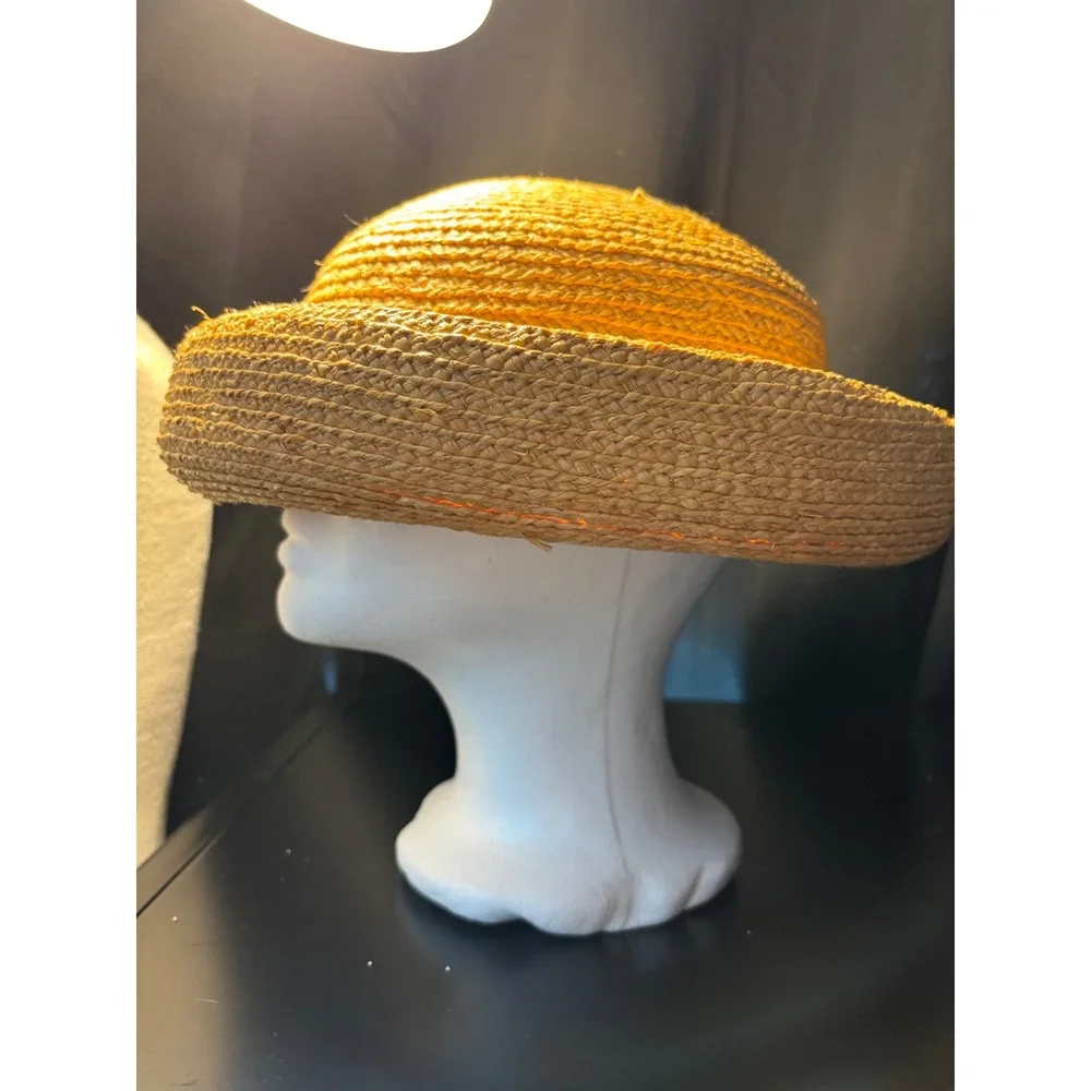 Liz Claiborne Vintage Woven Straw Sun Hat Tan Wide Upturned Brim Summer Beach